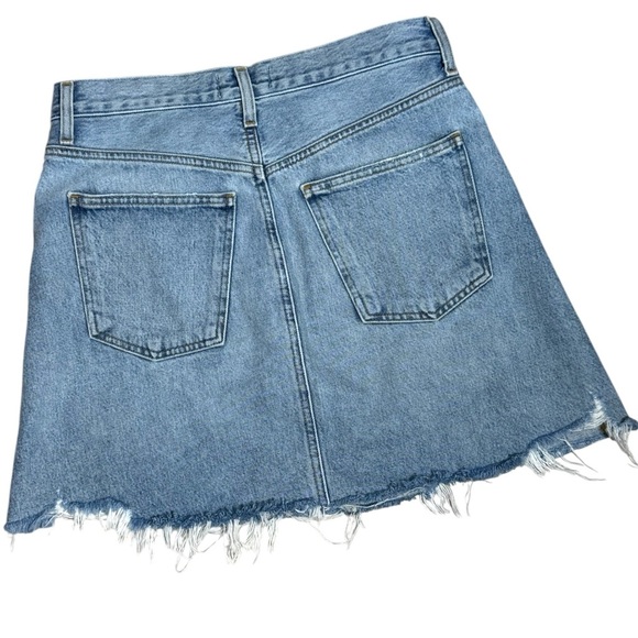 AGOLDE 90’s Criss Cross Denim Mini Skirt Button Fly Raw Hem Sz 27 - Picture 4 of 9